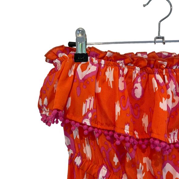 Mud Pie Womens orange pink Aztec tiered strapless maxi dress Small - Picture 5 of 6